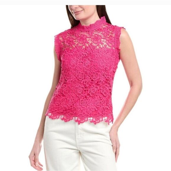 Anthropologie Dolan East Coast Colmì Pink Lace Ruffle Sleeveless Blouse Medium - Picture 1 of 8